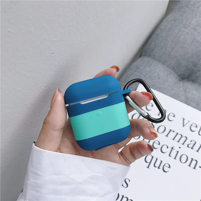 Dark Blue+Green Чехол для AirPods с милым рисунком лимонного чая Vitasoy Milk силиконовый защитный чехол для наушников Airpods 2 с крюком аксессуары для AirPods - Цвет: Dark Blue+Green