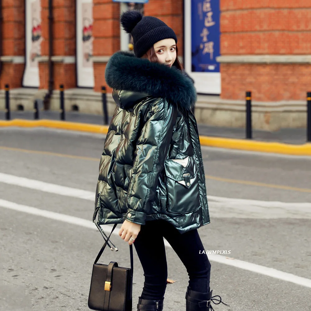 

Luxury Fur Hooded 2022 Women White Duck Down Jackets Loose Long Warm Thicken Parkas For Female Winter Down Coat Women