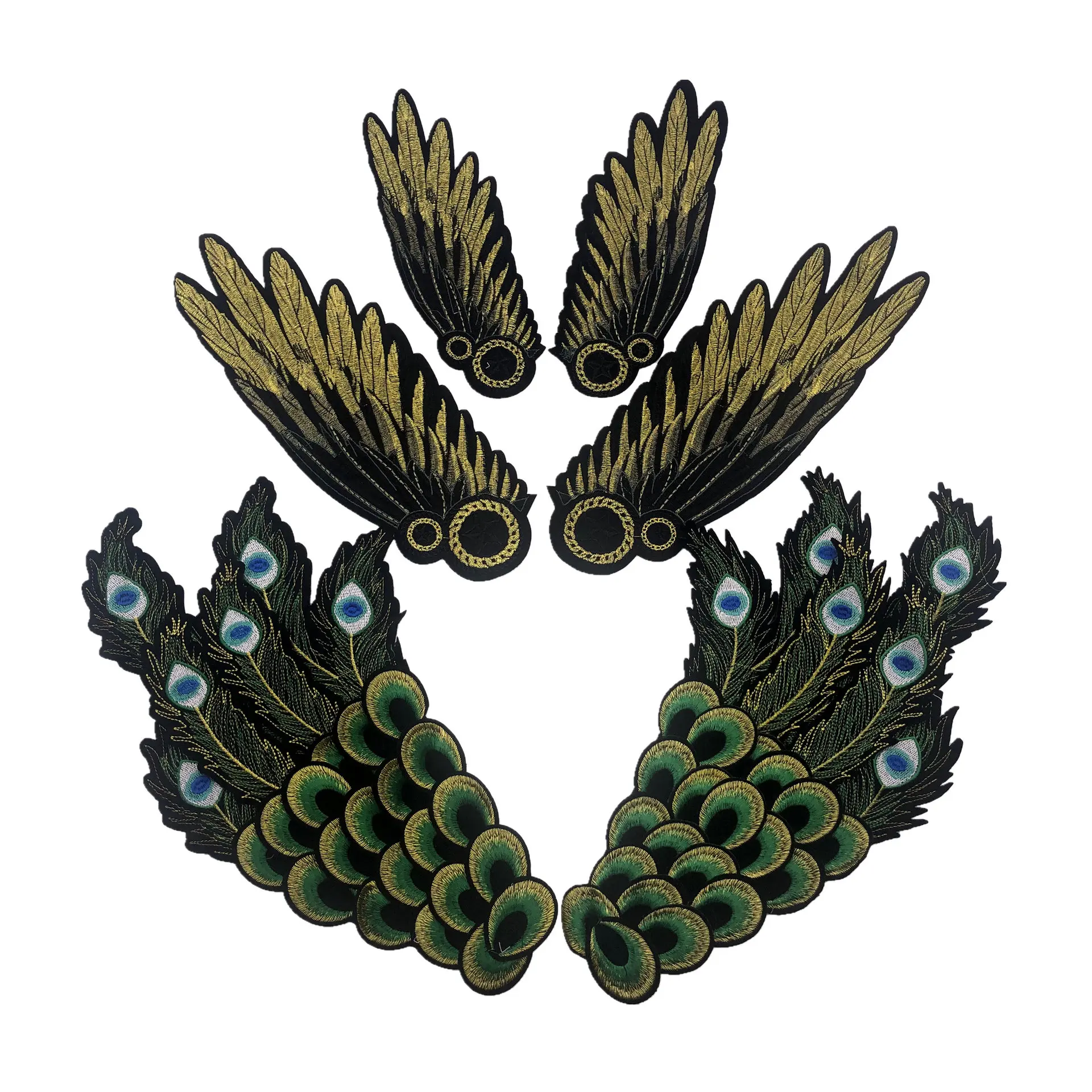 2 шт. новые нашивки с перьями павлина крыльев вышитые тканевые большие аппликация