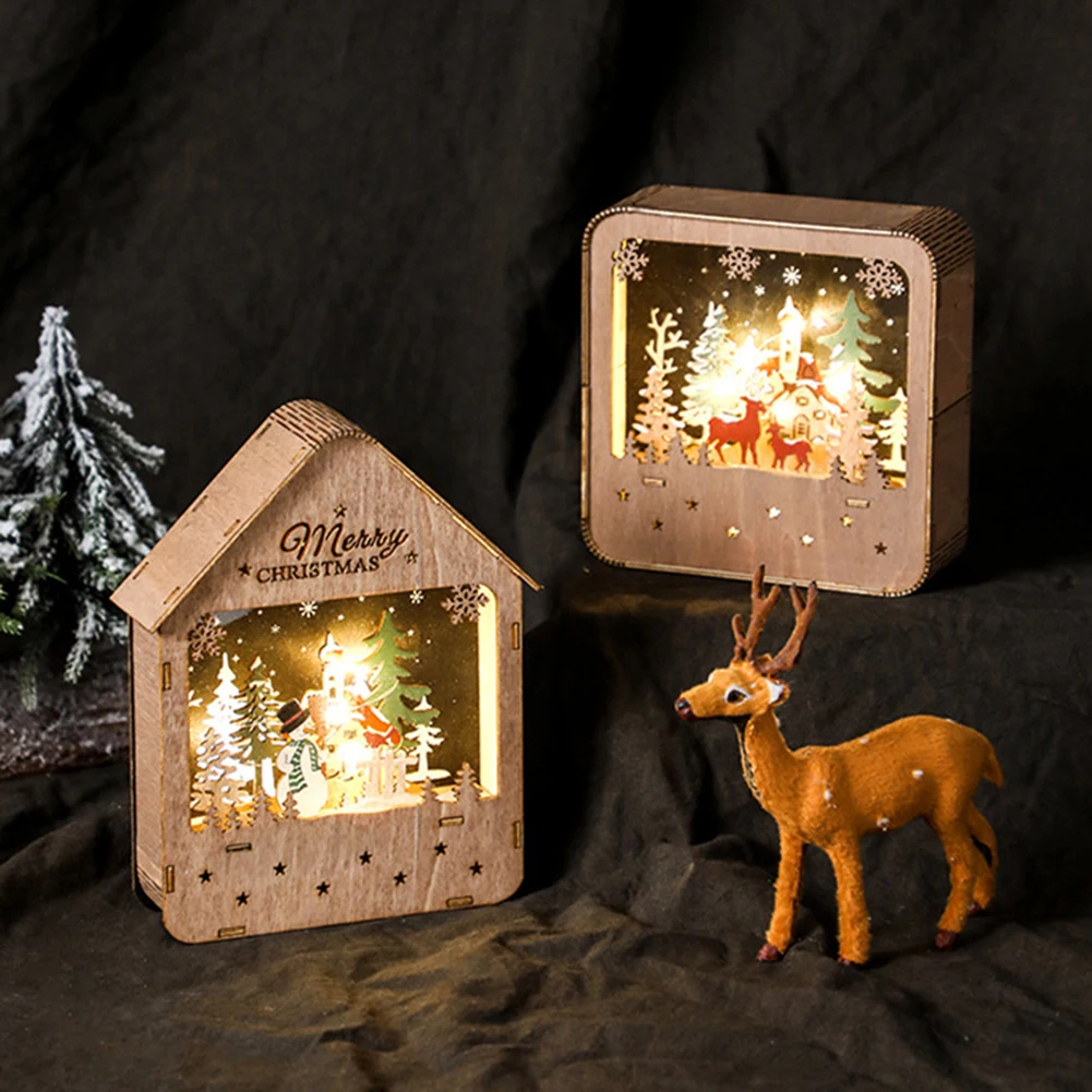 

DIY Christmas Luminous Cabin Wooden House Sparkling LED Light Christmas Home Xmas Tree Santa Claus Window Decor New Year Gifts