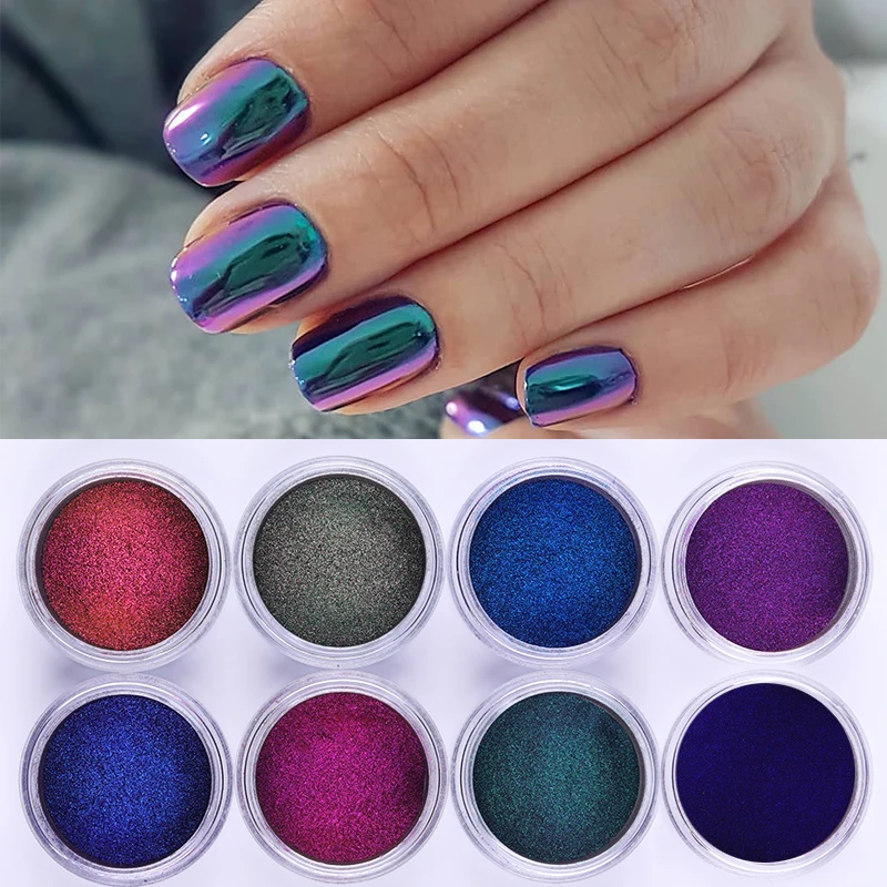 Хамелеоновый блеск для ногтей пыль зеркальный эффект дизайн павлин хромовый