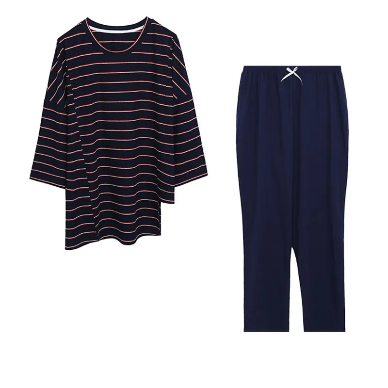 Женские пижамы новинка 2020 100% чистый хлопок женский домашний костюм 4XL синяя