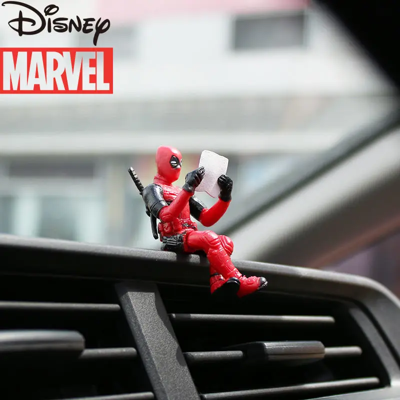 

Disney Marvel Cute Mini Deadpool Car Model Decorations Reading Dolls Desktop Creative Small Objects Car Decorations