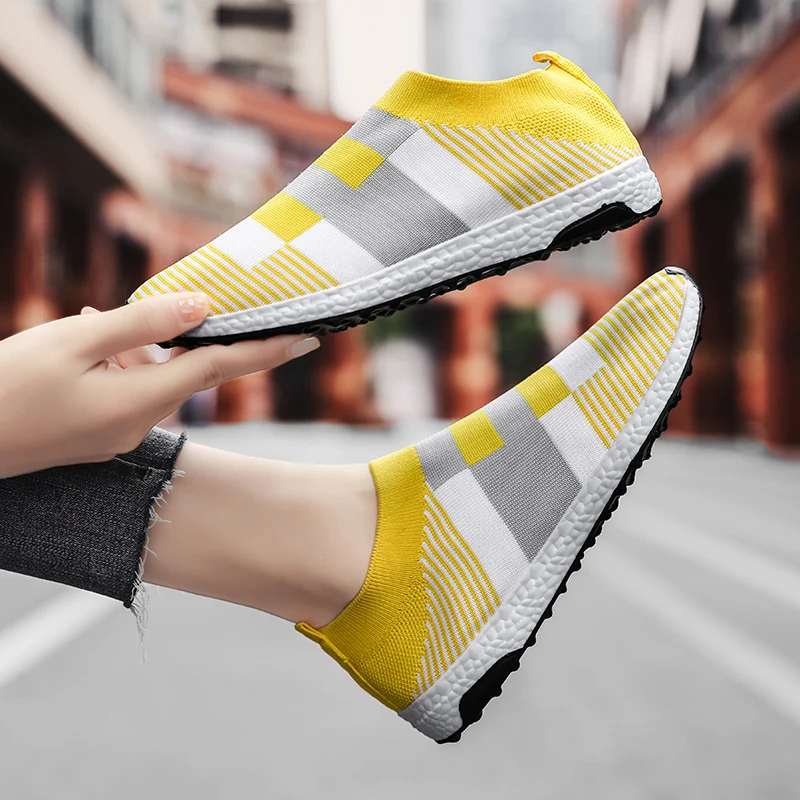 

Women's Casual Vulcanized Shoes Woman Mesh Sneakers Women Knitted Flat Ladies Slip On Female Footwear Size 42 Feminino Zapatos
