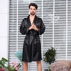 Шелковый халат для мужчин, тонкая пижама с длинным рукавом, черный банный халат, банный шелковый халат, XL, на лето