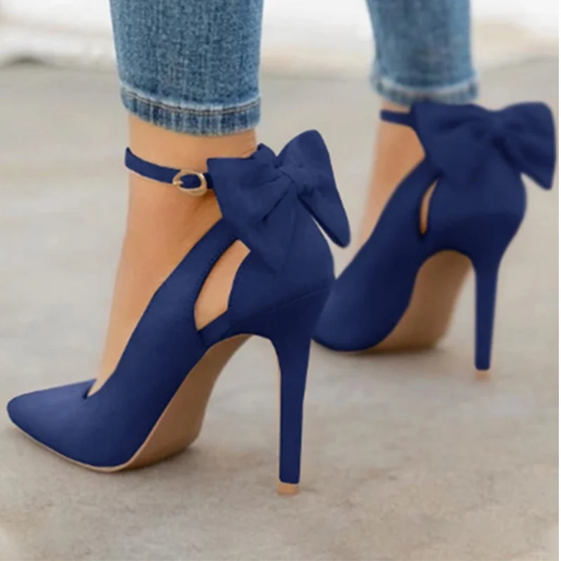 

Women Pointed Toe High Heels Woman Pumps Ladies Buckle Strap Female Fashion Bowknot Shoes Plus Size 34-43