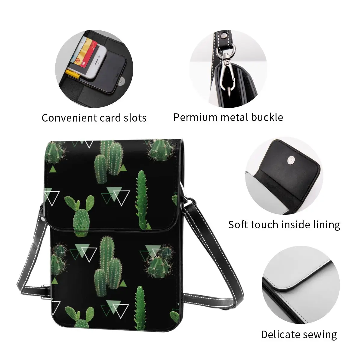 

Women Crossbody Bags Mini Phone Bag Geometric Cactus Plant Small Female Shoulder Bags Ladies Messenger Bag