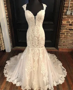Vintage Mermaid Style Wedding Dress Cap Sleeves Appliques Bridal Gowns Chapel Train White Ivory Bridal Dresses Vestidos De Noiva Vintage Mermaid Style Wedding Dress Cap Sleeves Appliques Bridal Gowns Chapel Train White Ivory Bridal Dresses Vestidos De Noiva