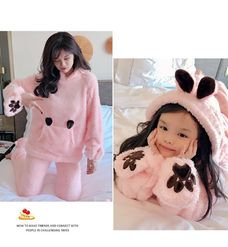 Женская теплая фланелевая бархатная Пижама милый комплект домашней одежды для