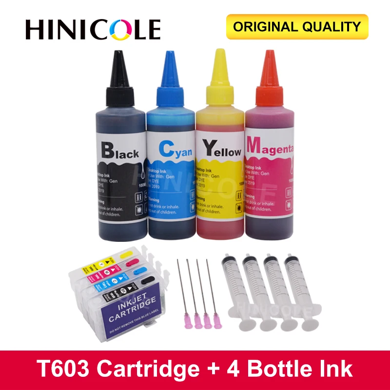 HINICOLE T603 603XL Reset Chip Ink Cartridge For Epson WF2850 WF2810 XP3100 XP4100 XP2100 XP2105 XP3105 XP4105 With 4x Dye Ink