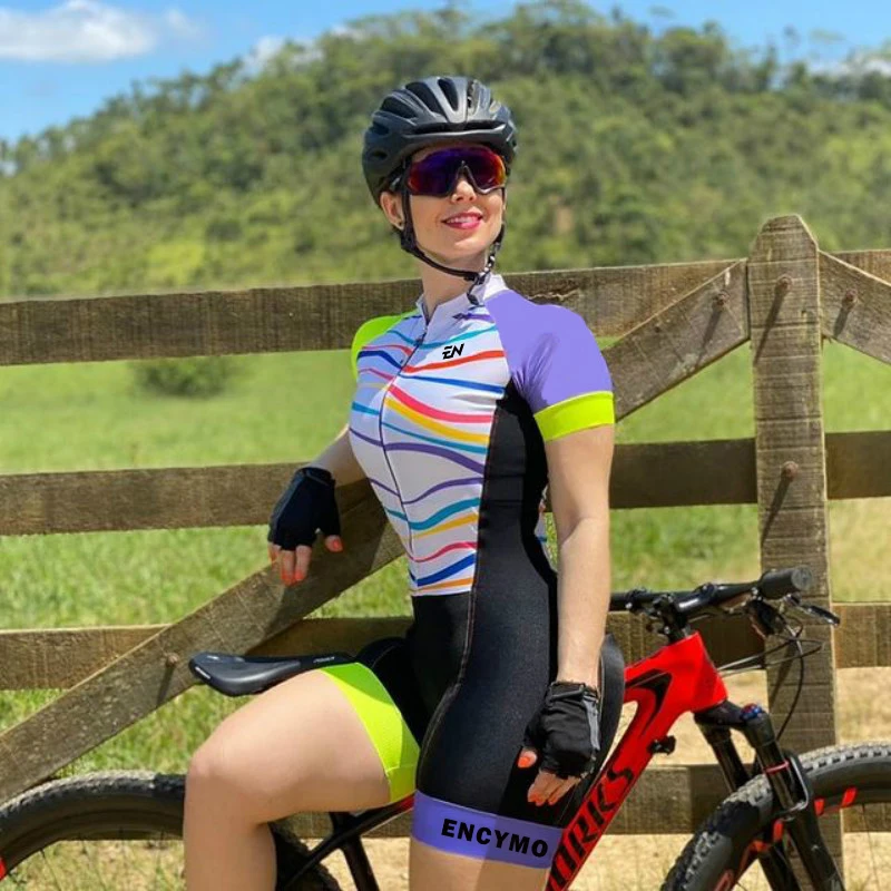 

ENCYMO Women's Professional Cycling Triathlon skinSuits Summer Breathable Short Sleeve Bike Coverall Sun Protection Skinsuits