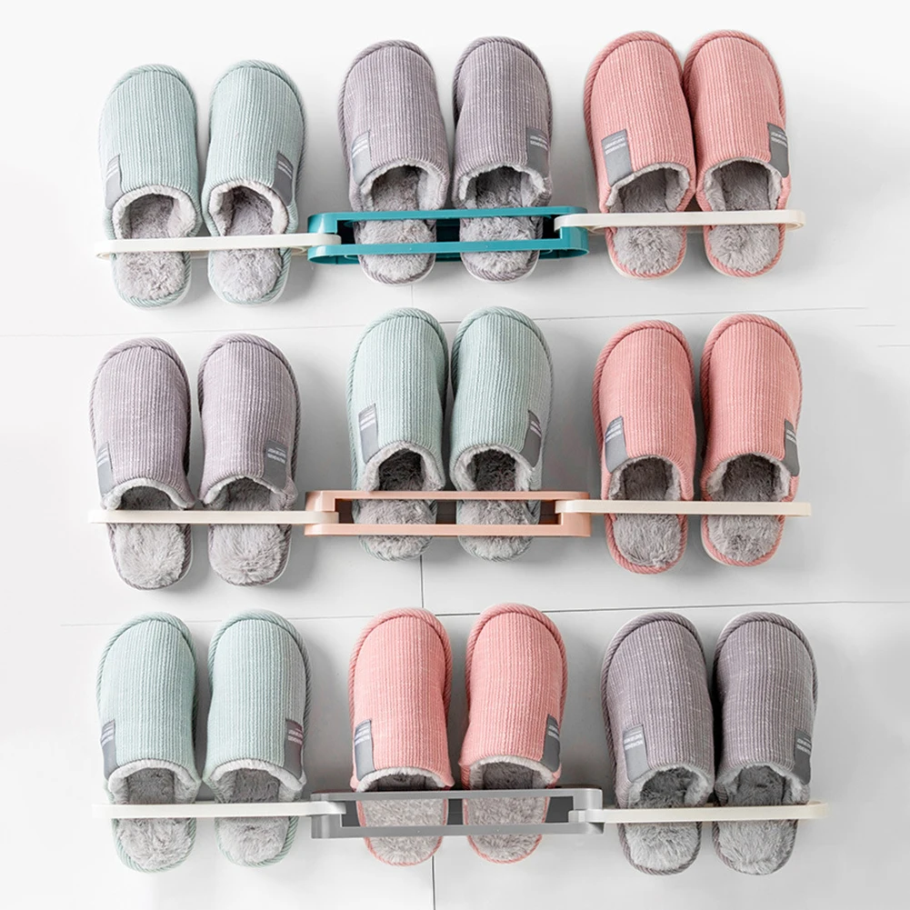 

Adjustable Bathroom Slipper Draining Rack Wall Rack Seamless Folding Space Saving Home Shoe Organizer Hanger Holder Shelf