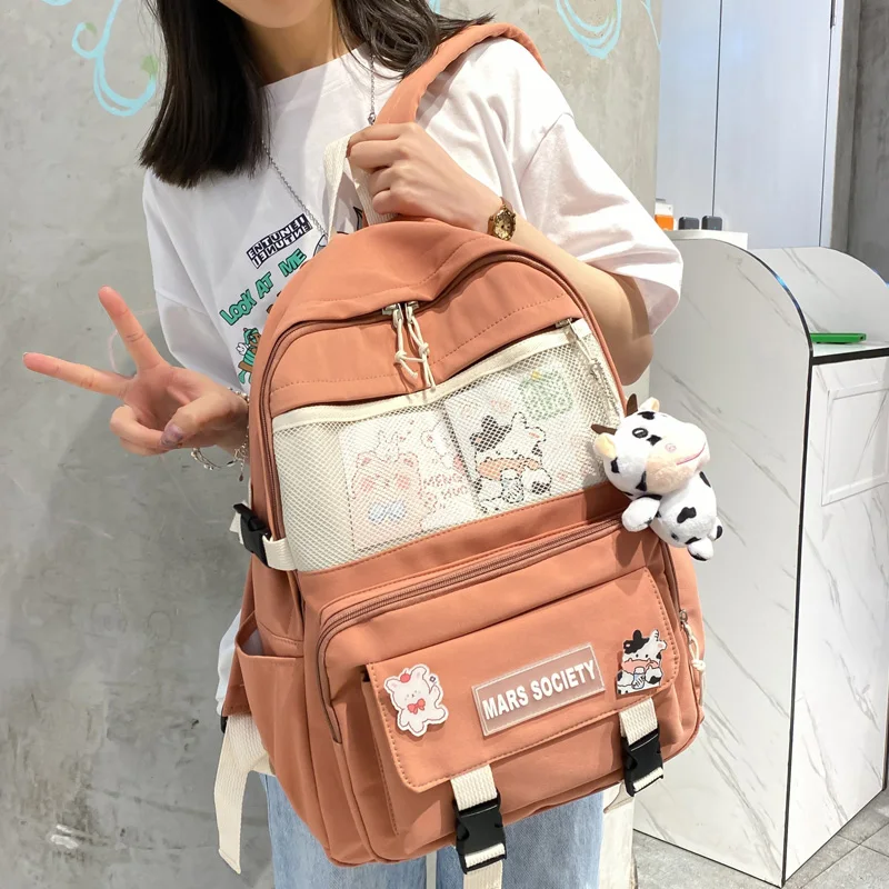 

DCIMOR New Waterproof Nylon Women Backpack Female Mesh Multipocket Travel Bag Teenage Girl Kawaii Student Bookbag Big Schoolbag