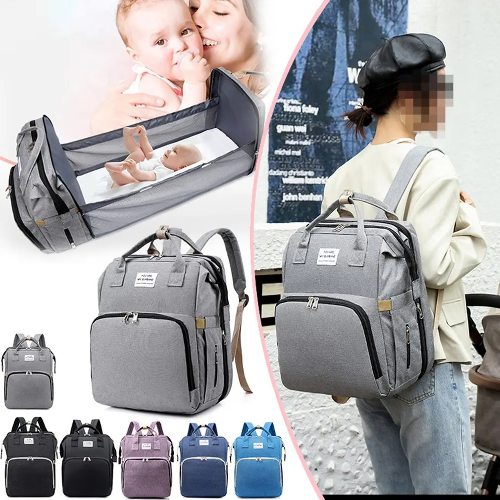 

Diaper Bag Backpack with Changing Station Nappy Bag Crib Travel Foldable Baby Bed Bag Include Insulated Pocket Large Capacity
