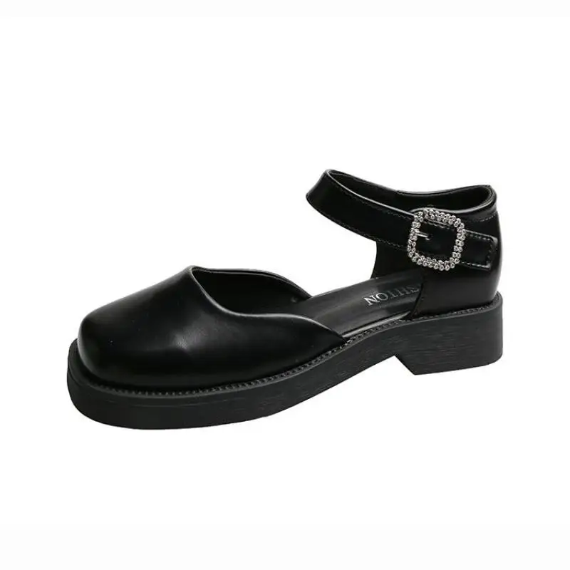 

Mary Janes Shoes Women 2021 Spring New British Style Single Shoes Flat Platform Buckle Strap Square Toe Leather Flats Sandalias