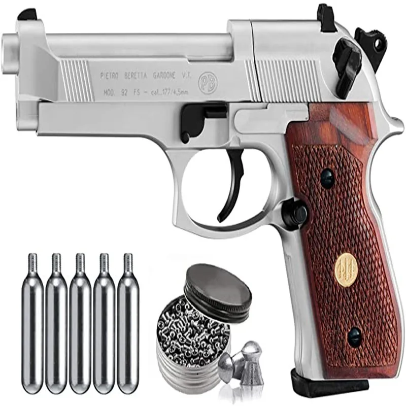 Пневматический пистолет Beretta M92FS с резервуарами CO2 5x12 и комплектом гранул из