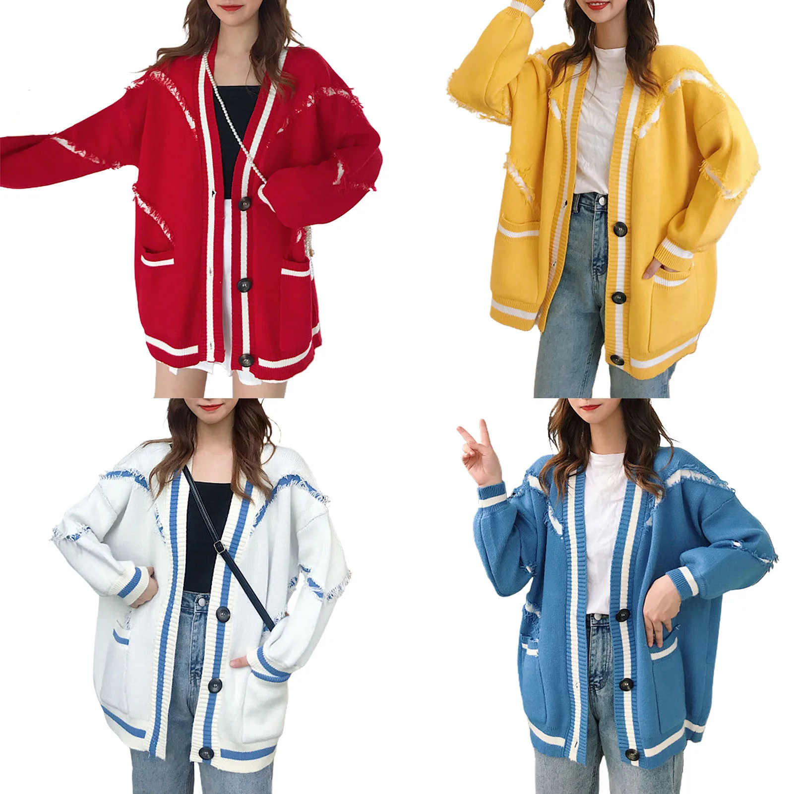

Sweaters Coat Women Autumn Winter Women Long Sleeve Pockets Letters Print Thick Knit Cardigan Coat Women's Clothing Street wear