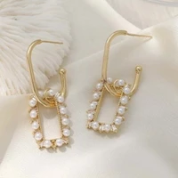 1 pair hot sale rectangle drop earrings for women 2021 trend fashion geometric pearl hoop earrings jewelry gift