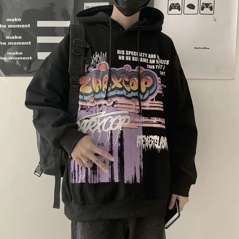 Весна и осень корейский Ретро Харадзюку хип хоп граффити Печать свободная пара