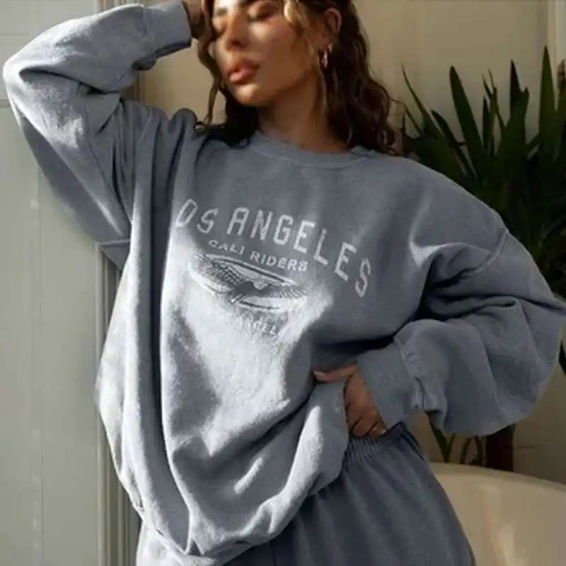 Толстовка женская с круглым вырезом винтажный свитшот в стиле хип хоп вышивкой
