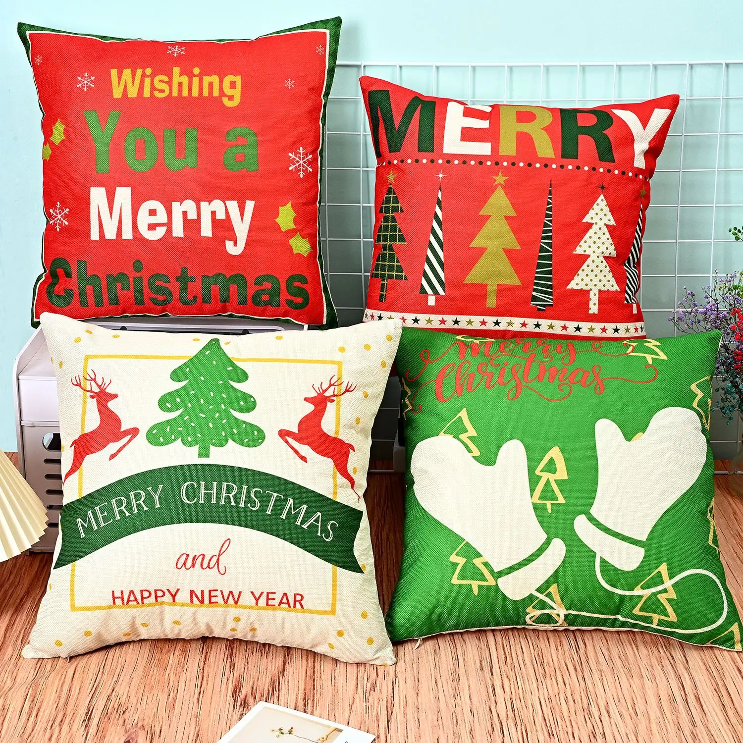 

Christmas Linen Pillowcase Elk Santa Print Pattern Pillowcase Sofa Cover Cushion Cover Home Decoration