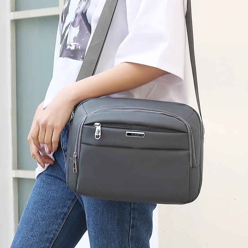 Casual Men's Shoulder Bag Nylon Waterproof Simple Daily Mobile Phone Outdoor Riding Messenger Wallet Card Black Gray |