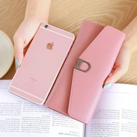 womens solid color long wallet female metal hasp three fold coin purses ladies pu leather card holder clutch phone money clip