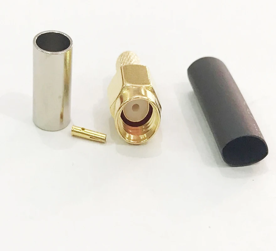 100 шт. RP-SMA Мужской обжимной кабель для RG58 RG142 LMR195 RG400 Высокочастотный коаксиальный кабель Соединительный адаптер