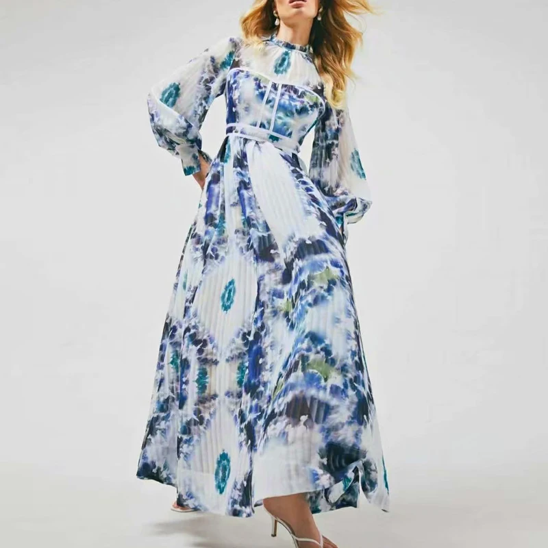 

Женское шифоновое платье-миди с принтом, дизайнерское повседневное элегантное платье с длинным рукавом для вечерние и офиса, весна-осень