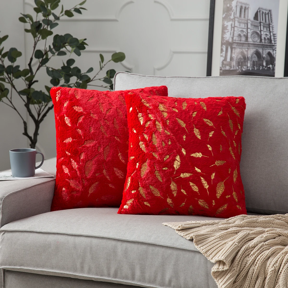 

45x45cm Gold Stamping Plush Pillow Case Christmas Cushion Cover Sofa Feather Faux Fur Pillowcover Decor Soft Fluffy Shaggy Coves
