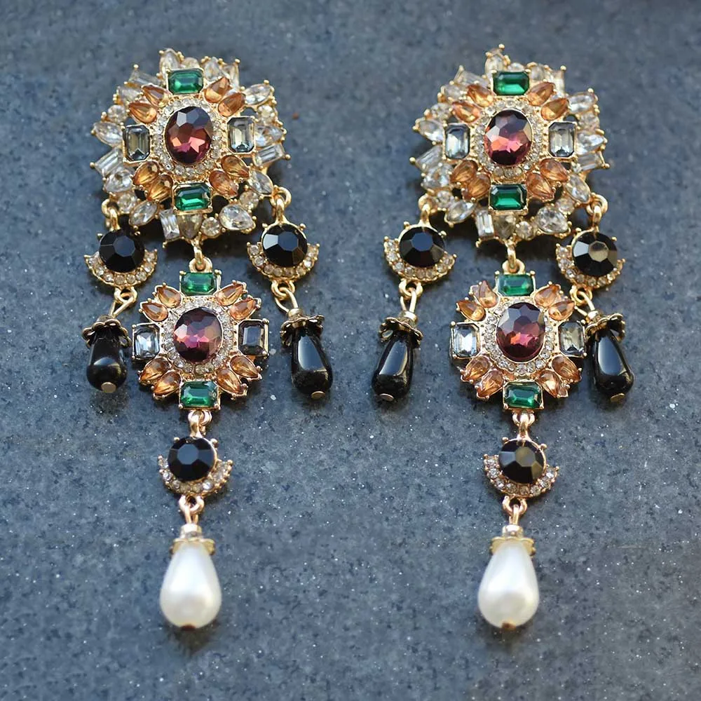 Vinatge Crystal Baroque Large Drop Earring Bohemian Ethnic Colorful Rhinestone Long Statement Dangle Earrings For Women Jewelry | Украшения