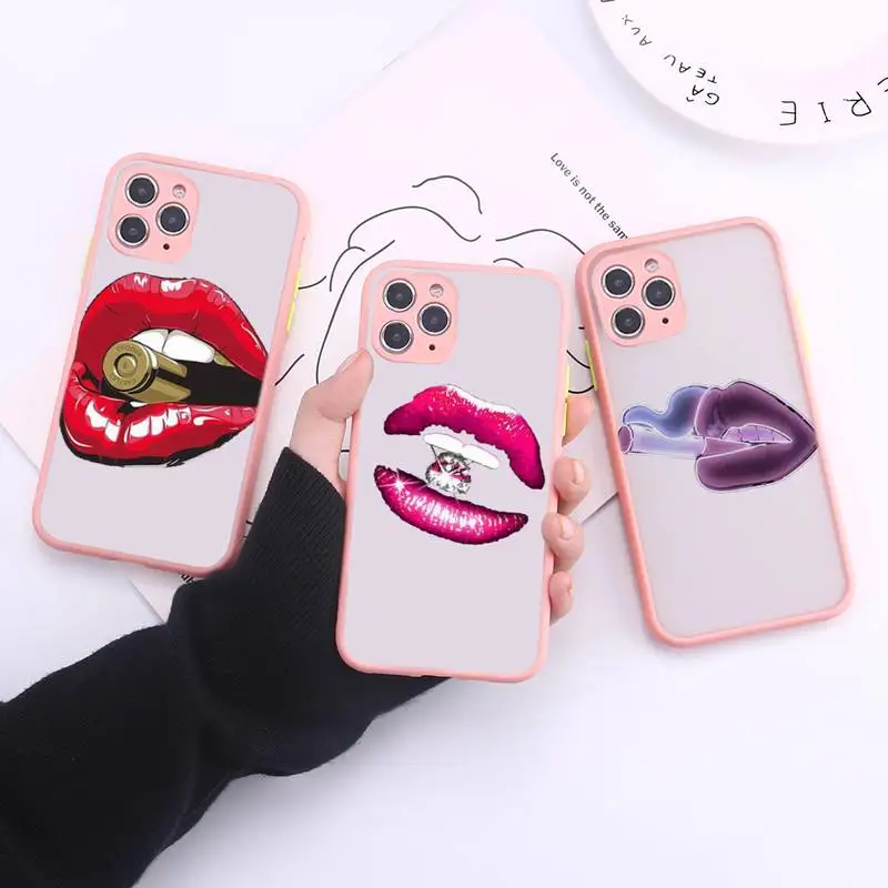 

Sexy Lip Aesthetics Phone Case Transparent Matte For IPhone 7 8 11 12 S Mini Pro X XS XR MAX Plus Cover Shell