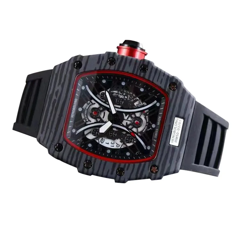 

Hengbolong wine barrel watch transparent inlaid diamond Ghost Head personality fashion watch men's Watch