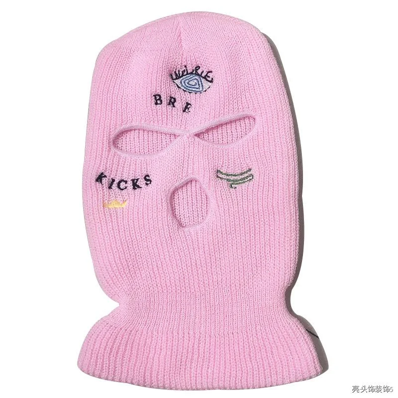 

Halloween Winter Hat Three Holes Knitting Funny Embroidery Festival Party Gift Robber Game Man Skullies Woman Pullover B