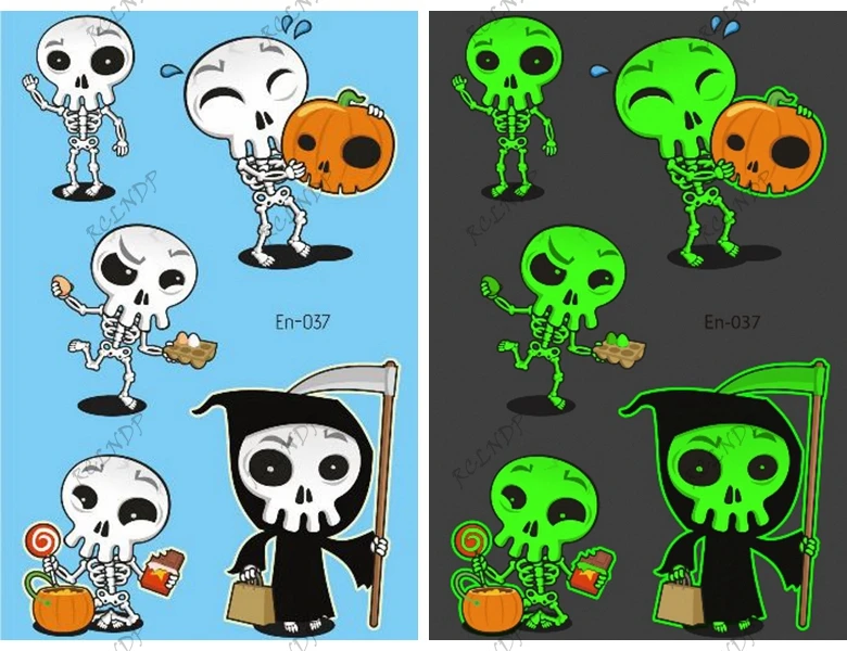 Водостойкая Временная светящаяся тату-наклейка милая тыква череп Хэллоуин день