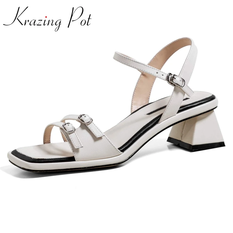 

Босоножки Krazing pot женские из натуральной кожи, сандалии с квадратным носком, в винтажном простом стиле, на ремешке с пряжкой, разные цвета, L72