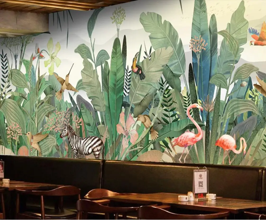 

Clearance Southeast Asia Tropical Mural Bird Zebra Banana Leaf Wallpapers Wall Decal HD Photo Wall Paper Flamingo Wall Paper