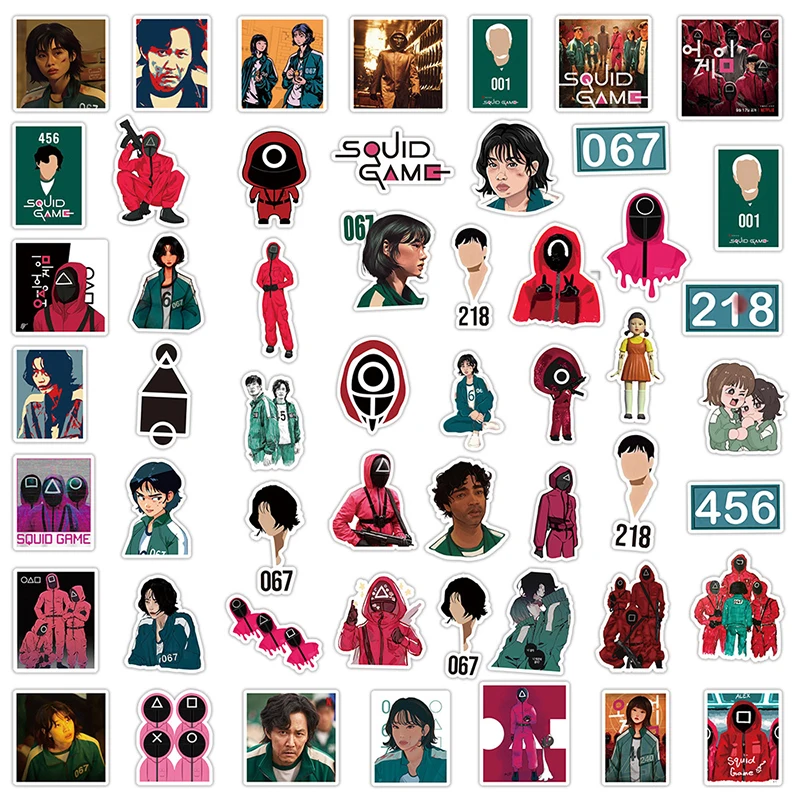 50 шт./компл. наклейка для игры в кальмары Косплей фигурки реквизит чехол багажа