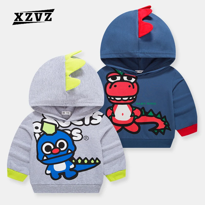 

Kids Clothes 100% Cotton Children's sweater with Hoodie Cute Dinosaur Print Boys Clothing Comfortable Baby T-shirt