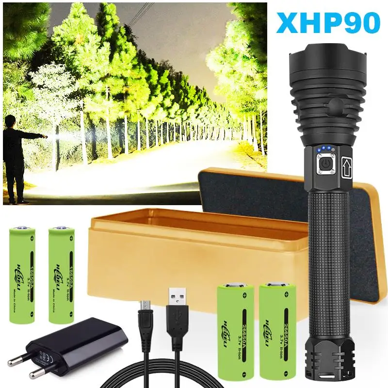 Самый мощный светодиодный тактический фонарь xhp90 с высоким люменом xhp70 xhp50, перезаряжаемый через usb фонарь для кемпинга, ручной фонарь, 18650 или 26650