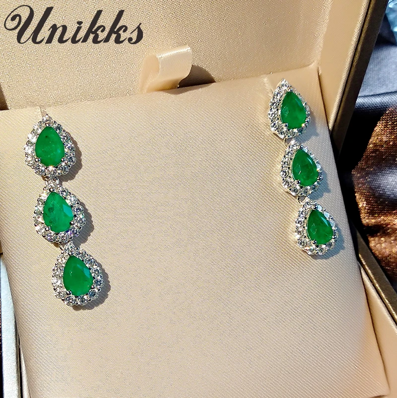 

European and American imported emerald earrings female 925 sterling silver green water drop long earrings gorgeous dinner temper