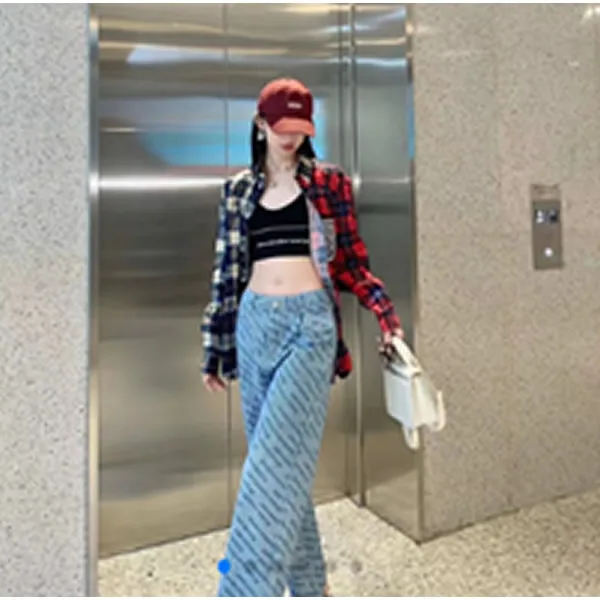 

Новинка Осень 115308, модные классические брендовые Роскошные Дизайнерские повседневные универсальные простые джинсы в полоску с надписью, м...