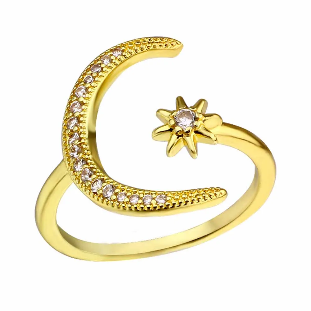Модное креативное Открытое кольцо Стразы со звездой и луной женское свадебное