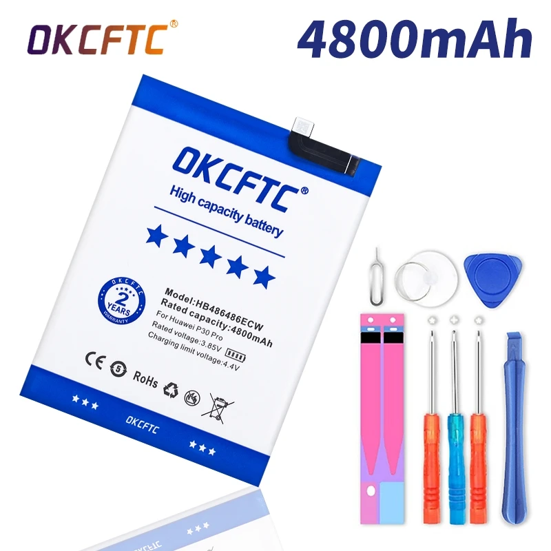 

OKCFTC Original Replacement Battery HB486486ECW For Huawei Huawei P30 Pro Mate 20 Pro Genuine Phone Battery 4800mAh+Tools