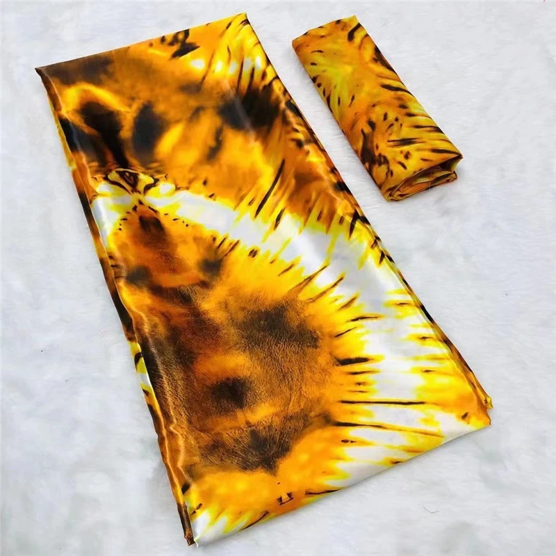 

African Satin Silk Fabric With Chiffon 4+2 Yards Nigerian Silk Materials For Women Dress