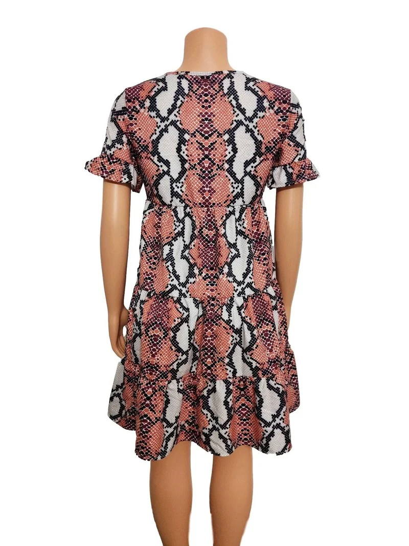 Платье с коротким рукавом круглым вырезом и принтом свободного покроя | Женская