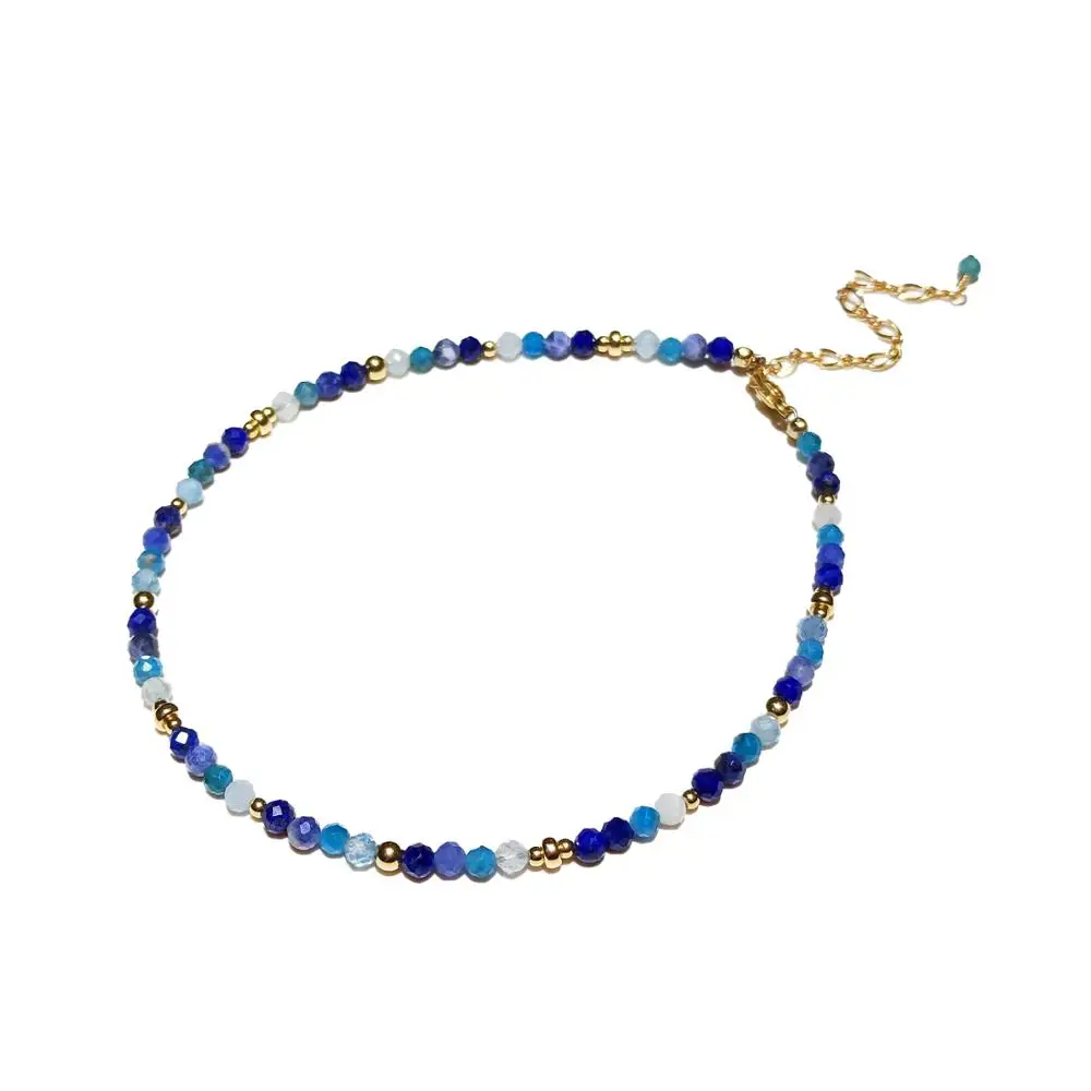 

Lii Ji Gradient Blue Stone Anklet Bracelet Natural Stone Lapis Lazuli Sodalite Apatite Aquamarine 14K Gold Filled Jewelry 24+5cm