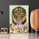 Роскошные постеры с изображением Льва в костюме с очками и золотой цепочкой, картины на холсте и принты, современные картины с животными, декор для спальни
