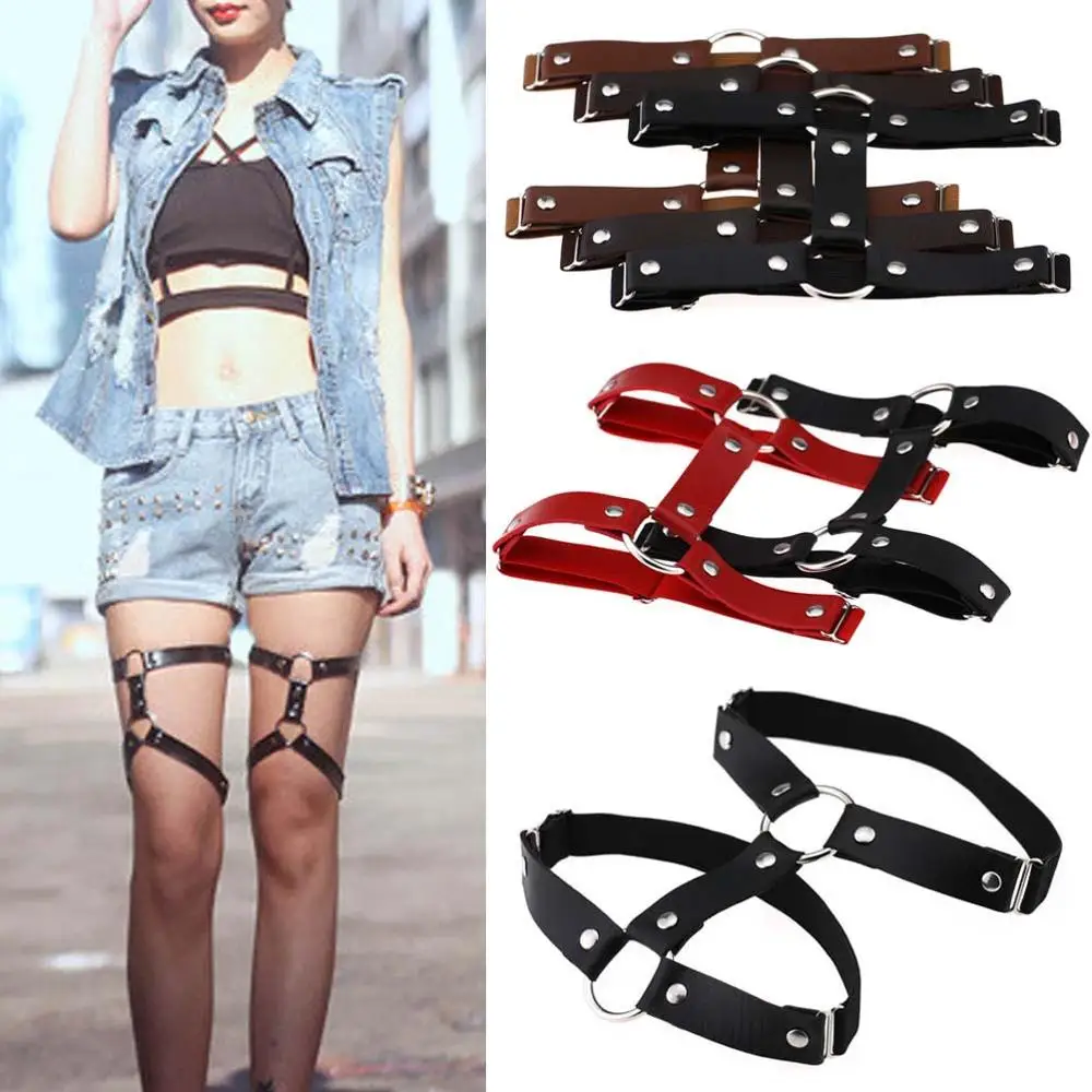 

Harajuku Goth Punk Garter Street Nightclub Sexy Fashion Girl Super Love Leather Round Thigh Ring Foot Ring Double Row Garter