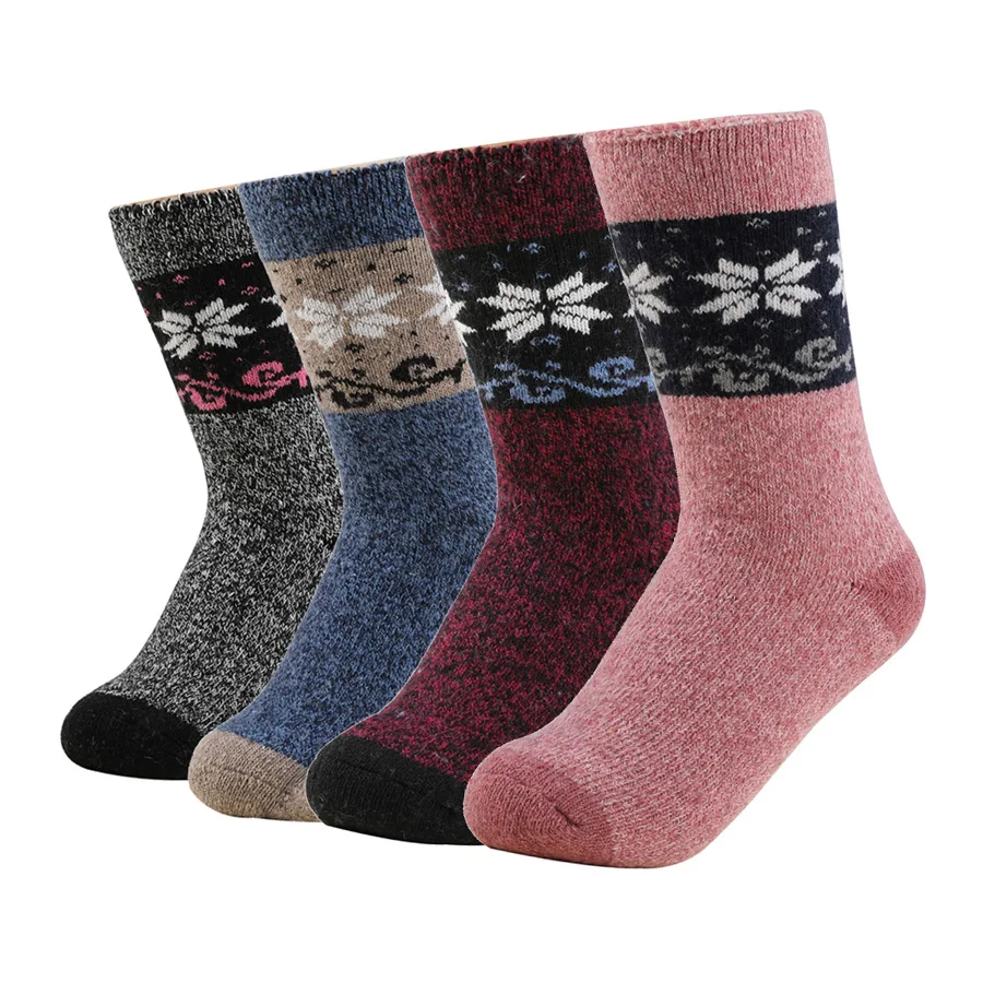2 Pairs/Lot Warm Wool Socks Women Thick Winter Maple Leaf Patern Cashmere Vintage Warm Socks Plus Size Meias Ladies 4 Colors